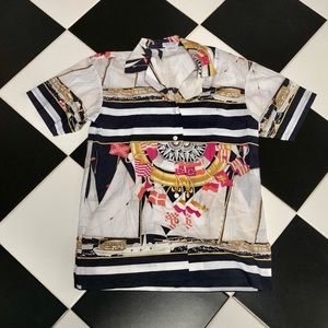 Vintage 70s 80s Jaeger Nautical Sailing Shirt Button Down Preppy Sailboat Rope M